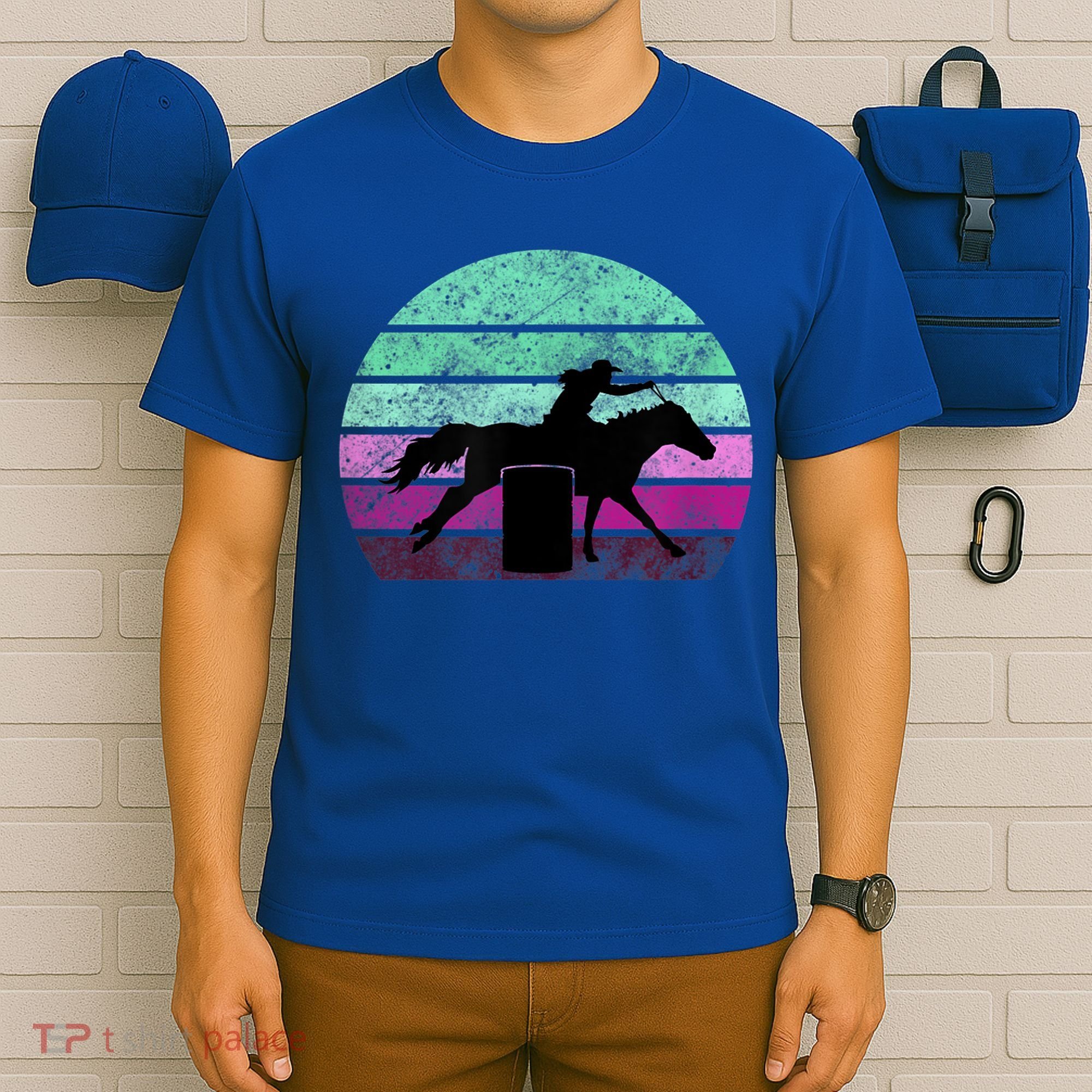 Funny Barrel Racing Gift Horse Lover Vintage Sunset Country Girl Gift T-Shirt