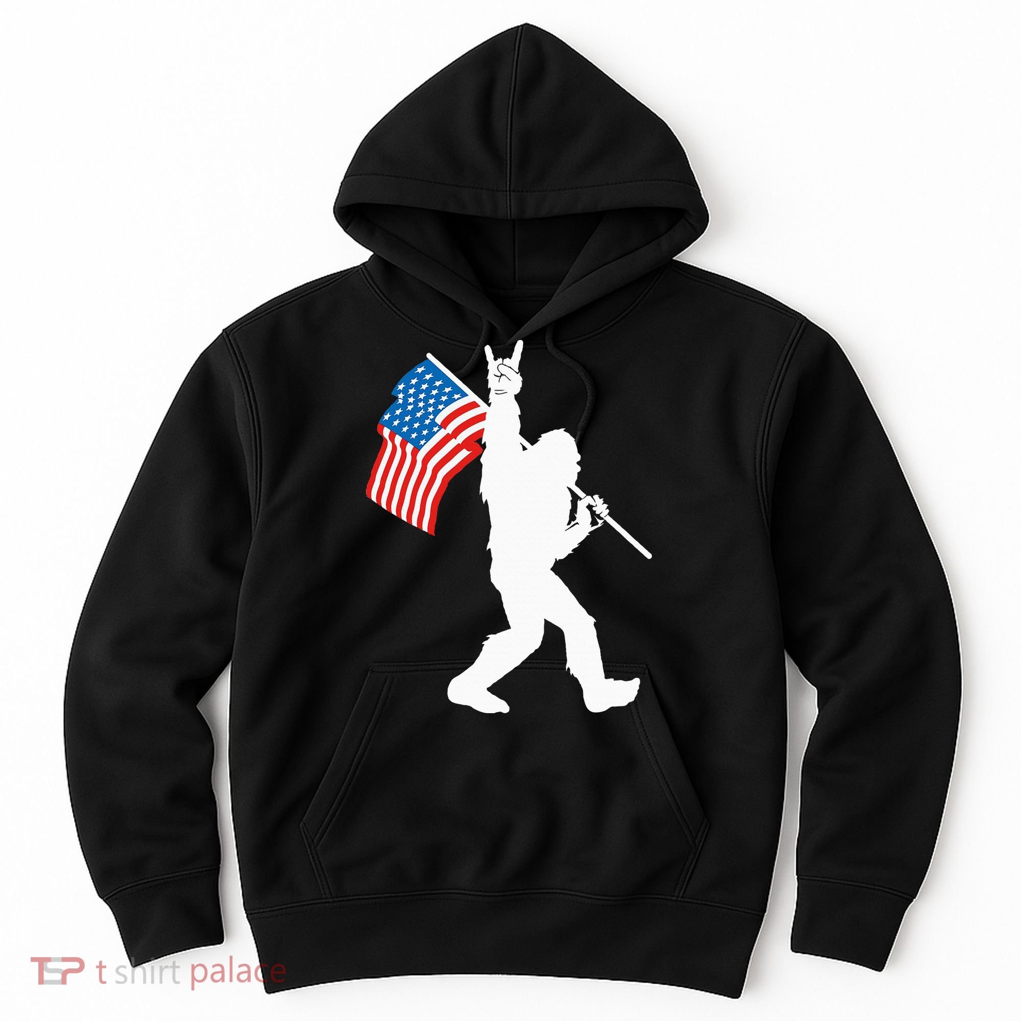 Funny Bigfoot Rock And Roll USA Flag For Sasquatch Believers Hoodie