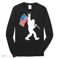 Funny Bigfoot Rock And Roll USA Flag For Sasquatch Believers Long Sleeve Shirt thumb 0