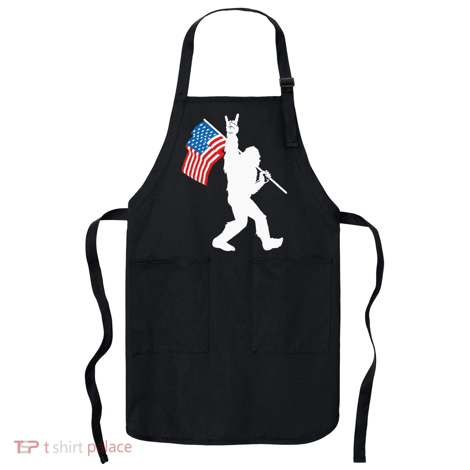 Funny Bigfoot Rock And Roll USA Flag For Sasquatch Believers Apron