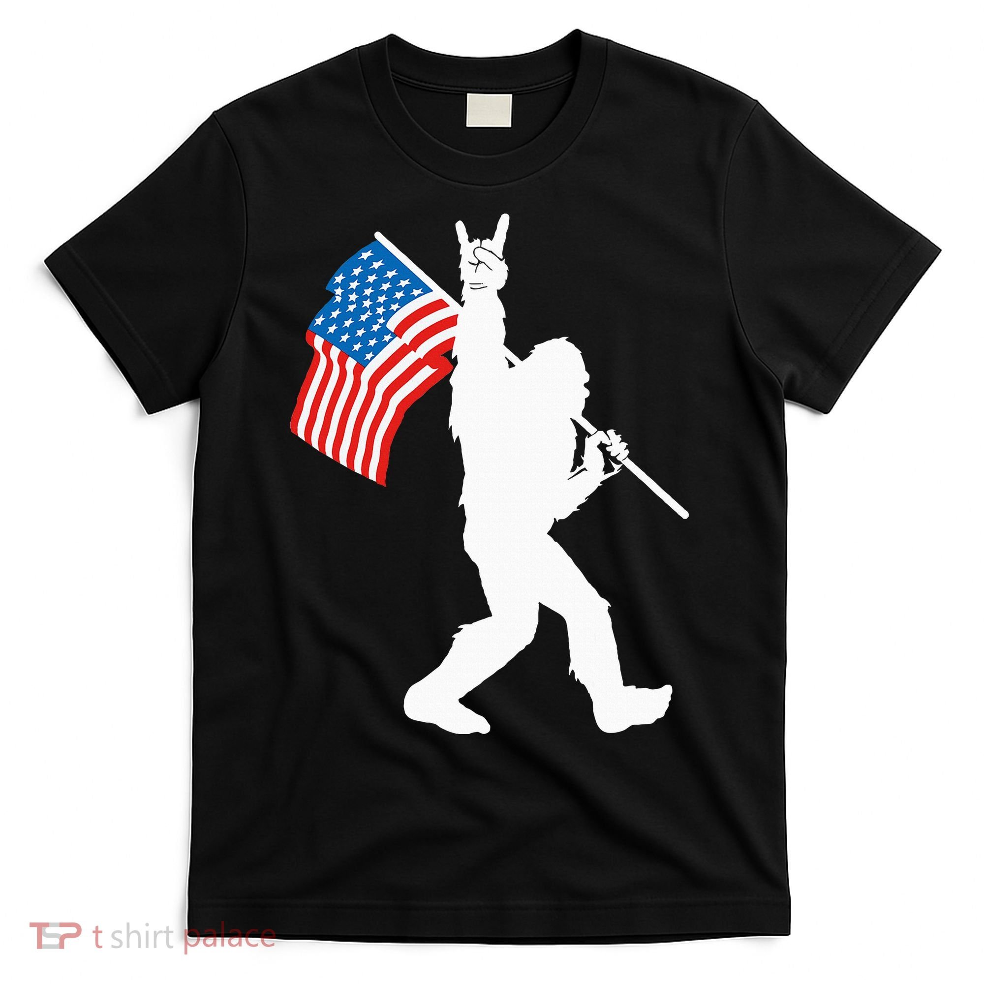 Funny Bigfoot Rock And Roll USA Flag For Sasquatch Believers T-Shirt