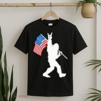 Funny Bigfoot Rock And Roll USA Flag For Sasquatch Believers T-Shirt thumb 2