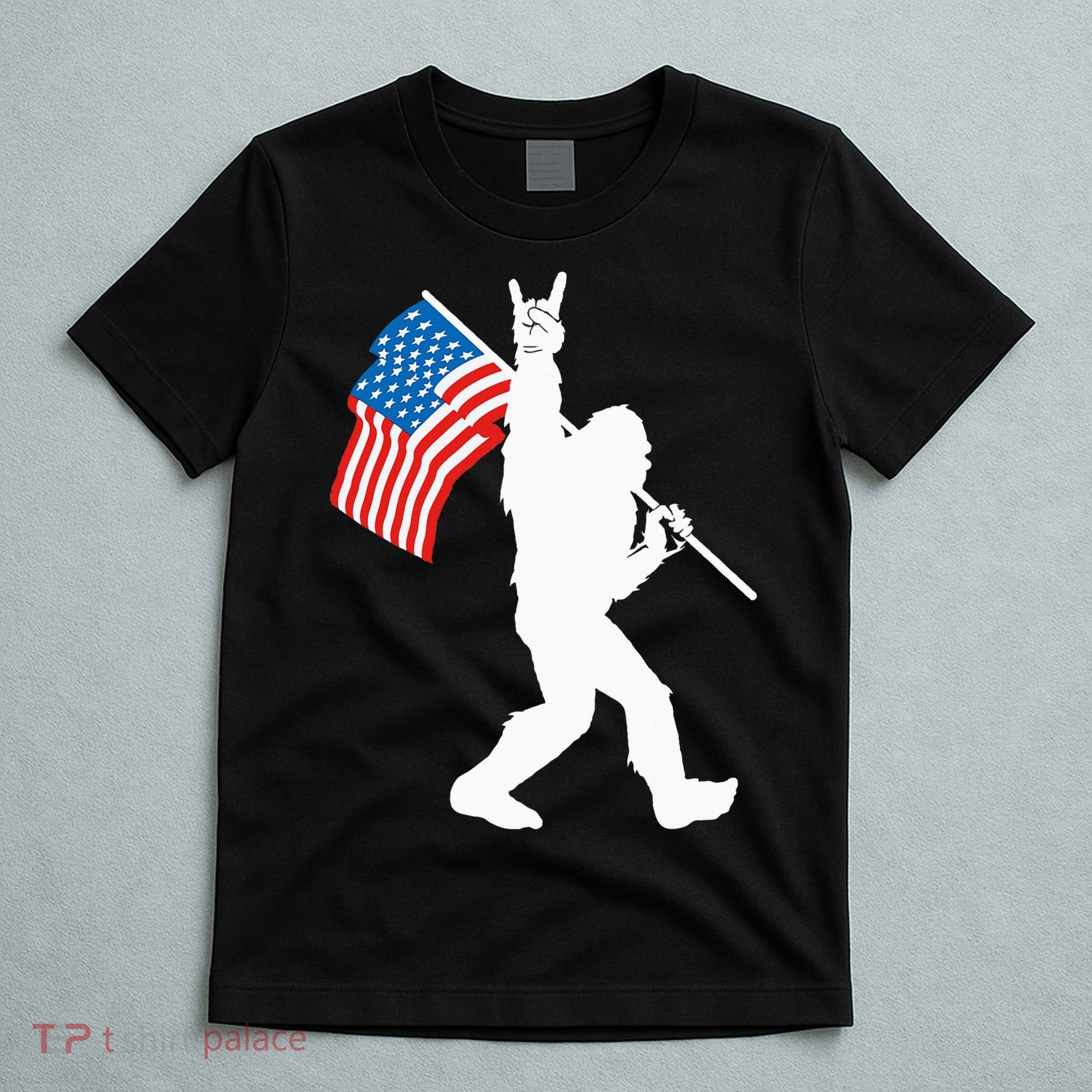 Funny Bigfoot Rock And Roll USA Flag For Sasquatch Believers T-Shirt