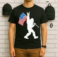 Funny Bigfoot Rock And Roll USA Flag For Sasquatch Believers T-Shirt thumb 6