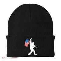 Funny Bigfoot Rock And Roll USA Flag For Sasquatch Believers Beanie thumb 0