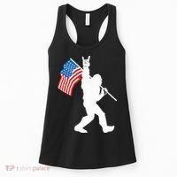 Funny Bigfoot Rock And Roll USA Flag For Sasquatch Believers Women's Tank Top thumb 0
