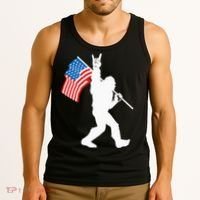 Funny Bigfoot Rock And Roll USA Flag For Sasquatch Believers Tank Top thumb 3