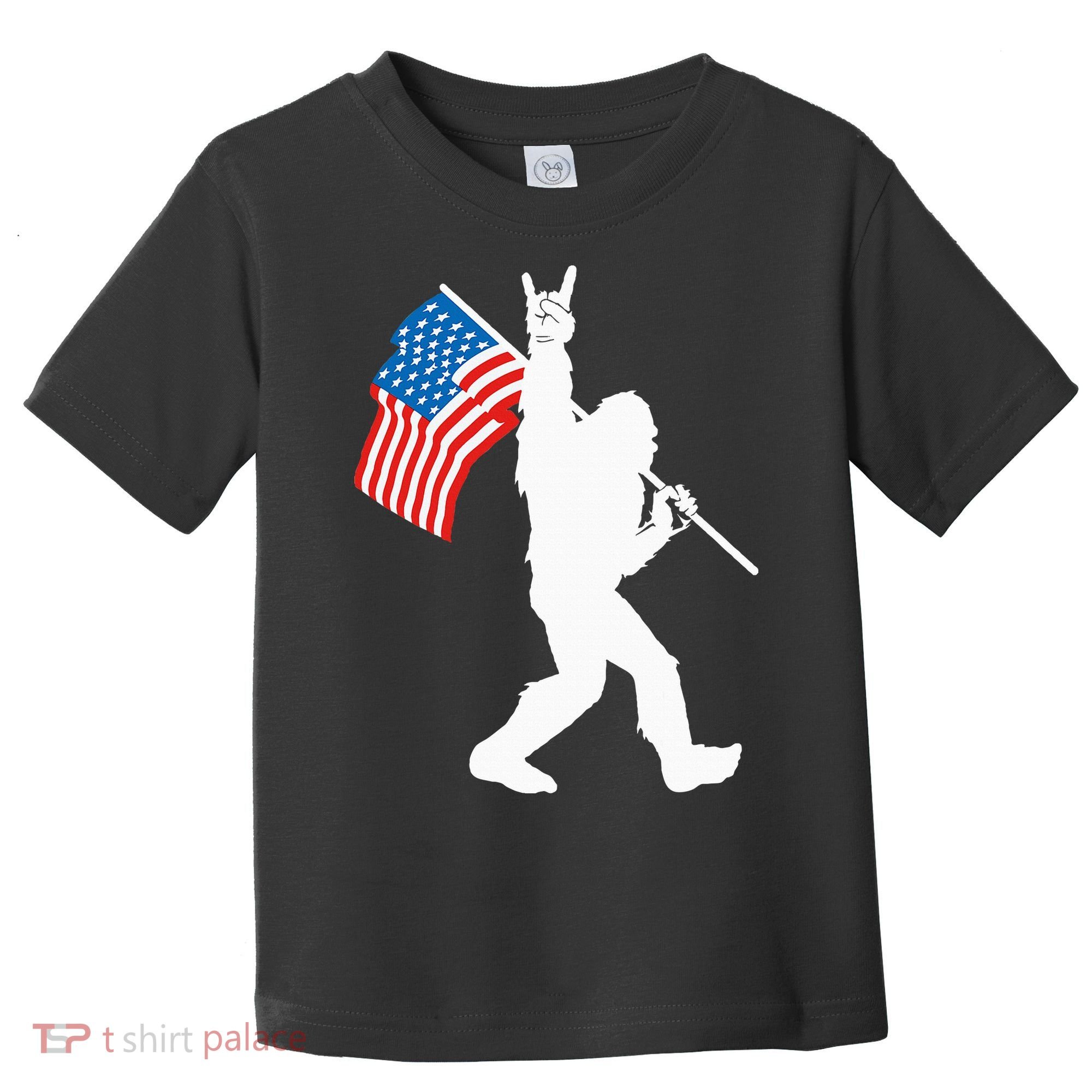 Funny Bigfoot Rock And Roll USA Flag For Sasquatch Believers Toddler T-Shirt