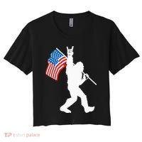 Funny Bigfoot Rock And Roll USA Flag For Sasquatch Believers Women's Crop Top Tee thumb 0