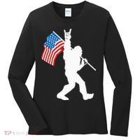 Funny Bigfoot Rock And Roll USA Flag For Sasquatch Believers Women's Long Sleeve Shirt thumb 0