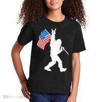 Funny Bigfoot Rock And Roll USA Flag For Sasquatch Believers Kids T-Shirt thumb 2
