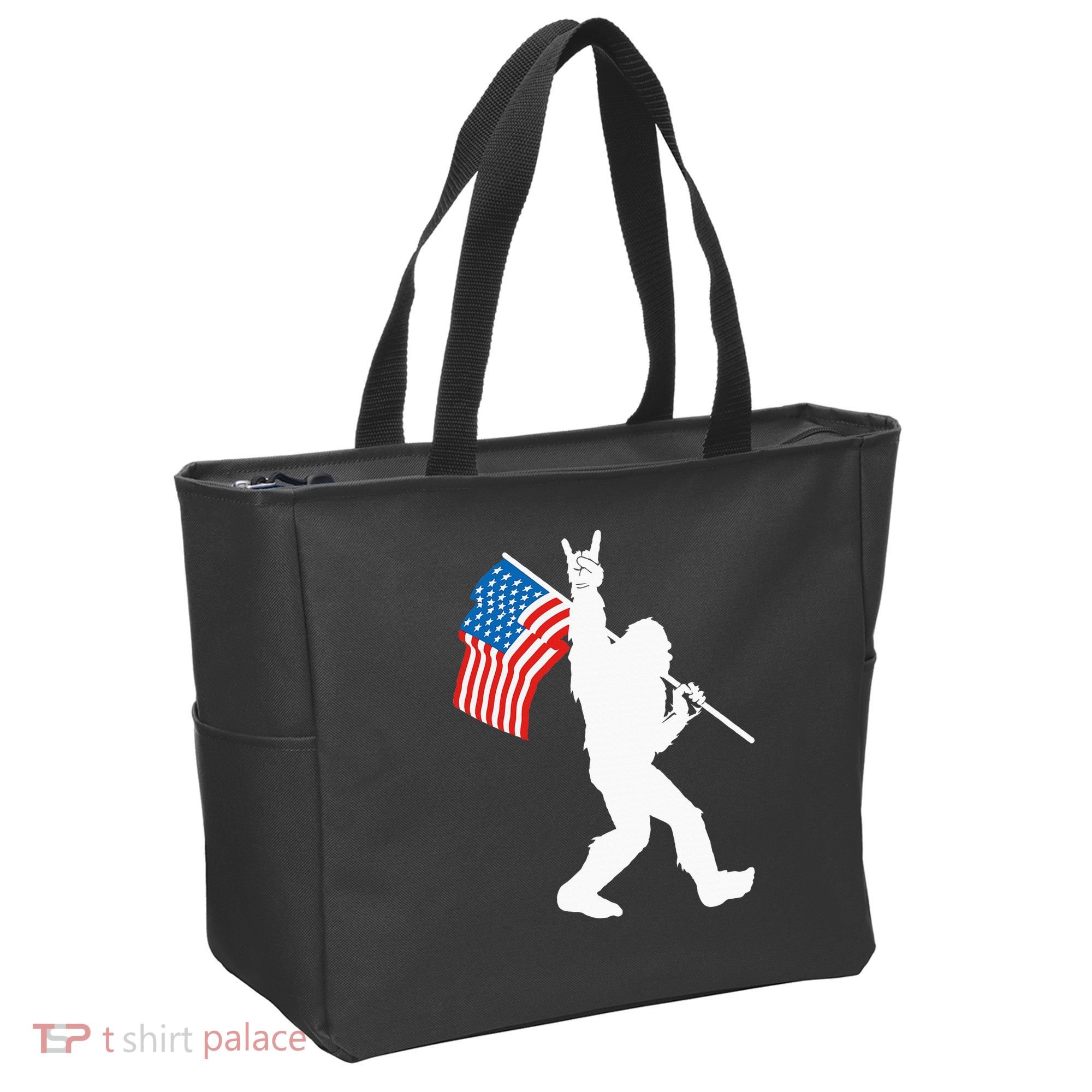 Funny Bigfoot Rock And Roll USA Flag For Sasquatch Believers Tote Bag