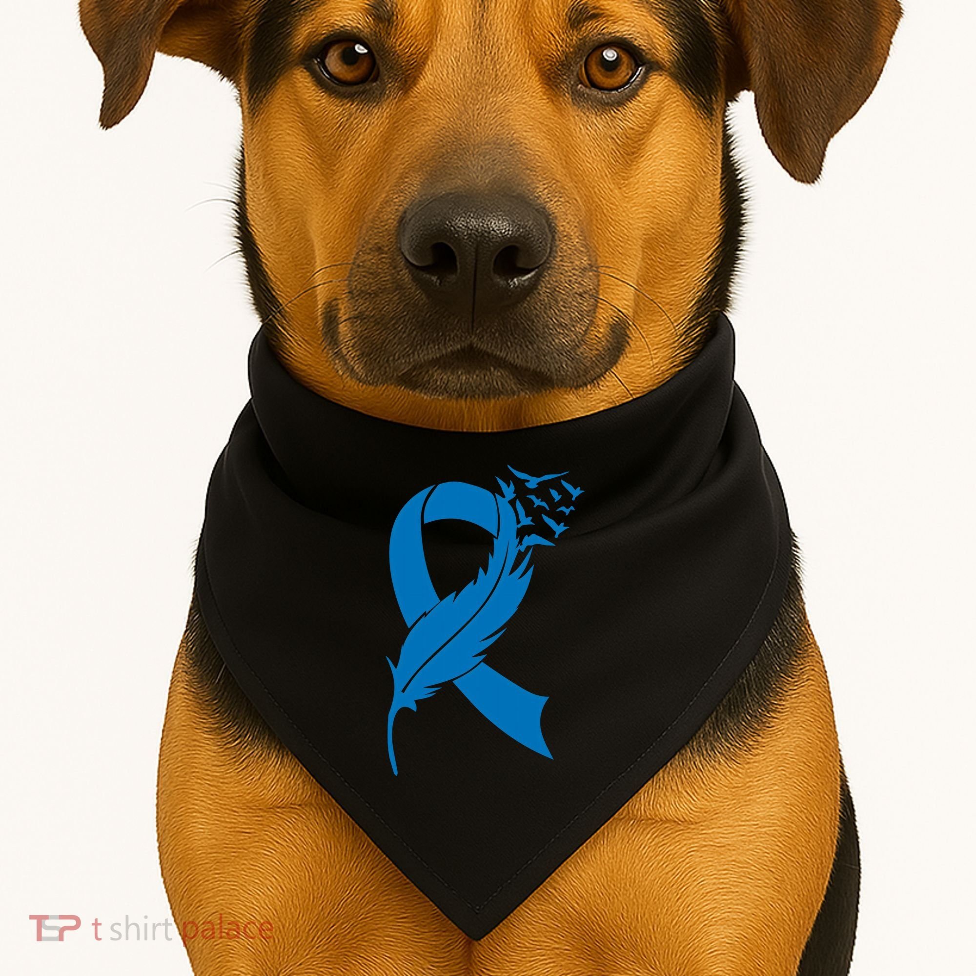 Feather Blue Ribbon Colon Cancer USA-Made Doggie Bandana
