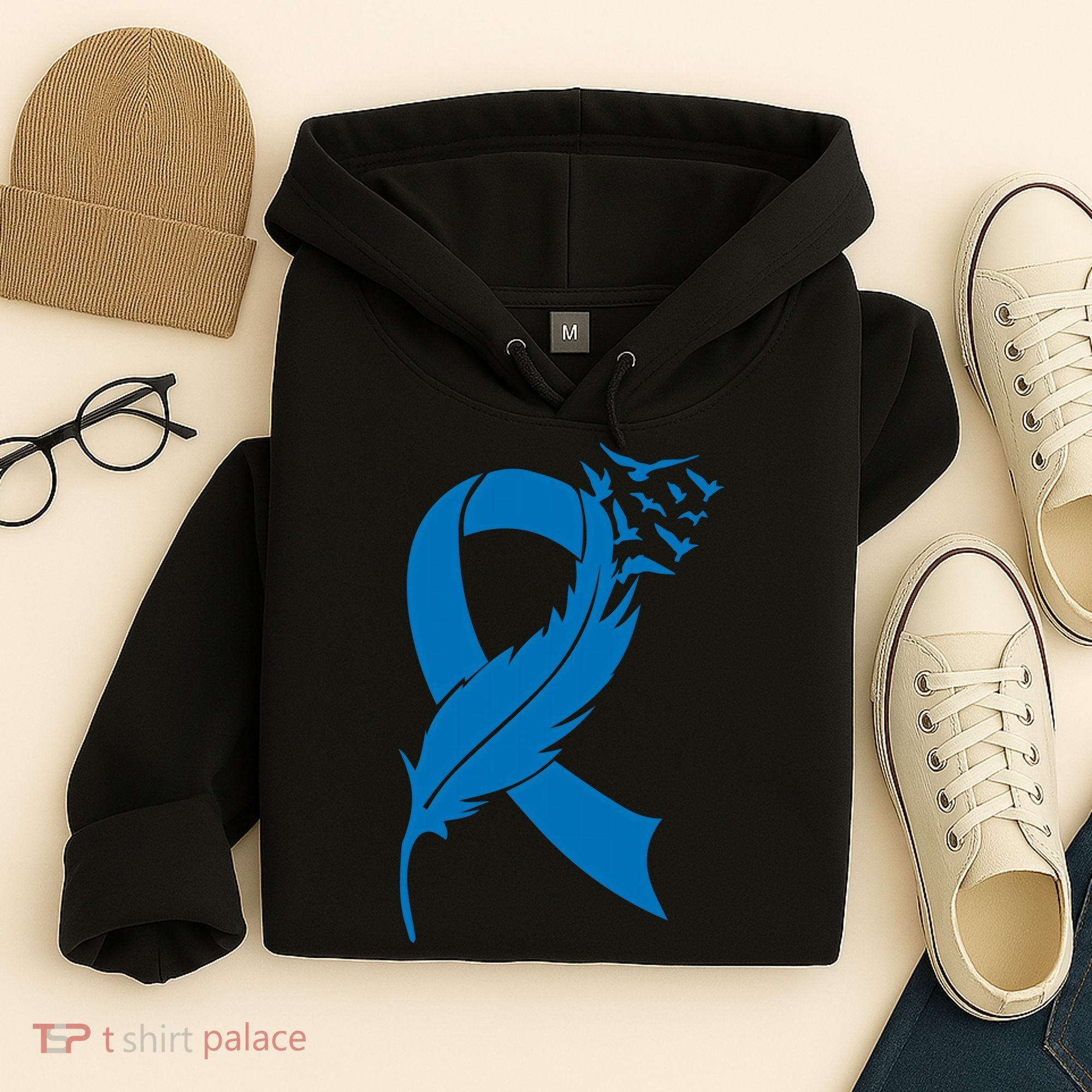Feather Blue Ribbon Colon Cancer Hoodie