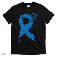 Feather Blue Ribbon Colon Cancer T-Shirt thumb 0
