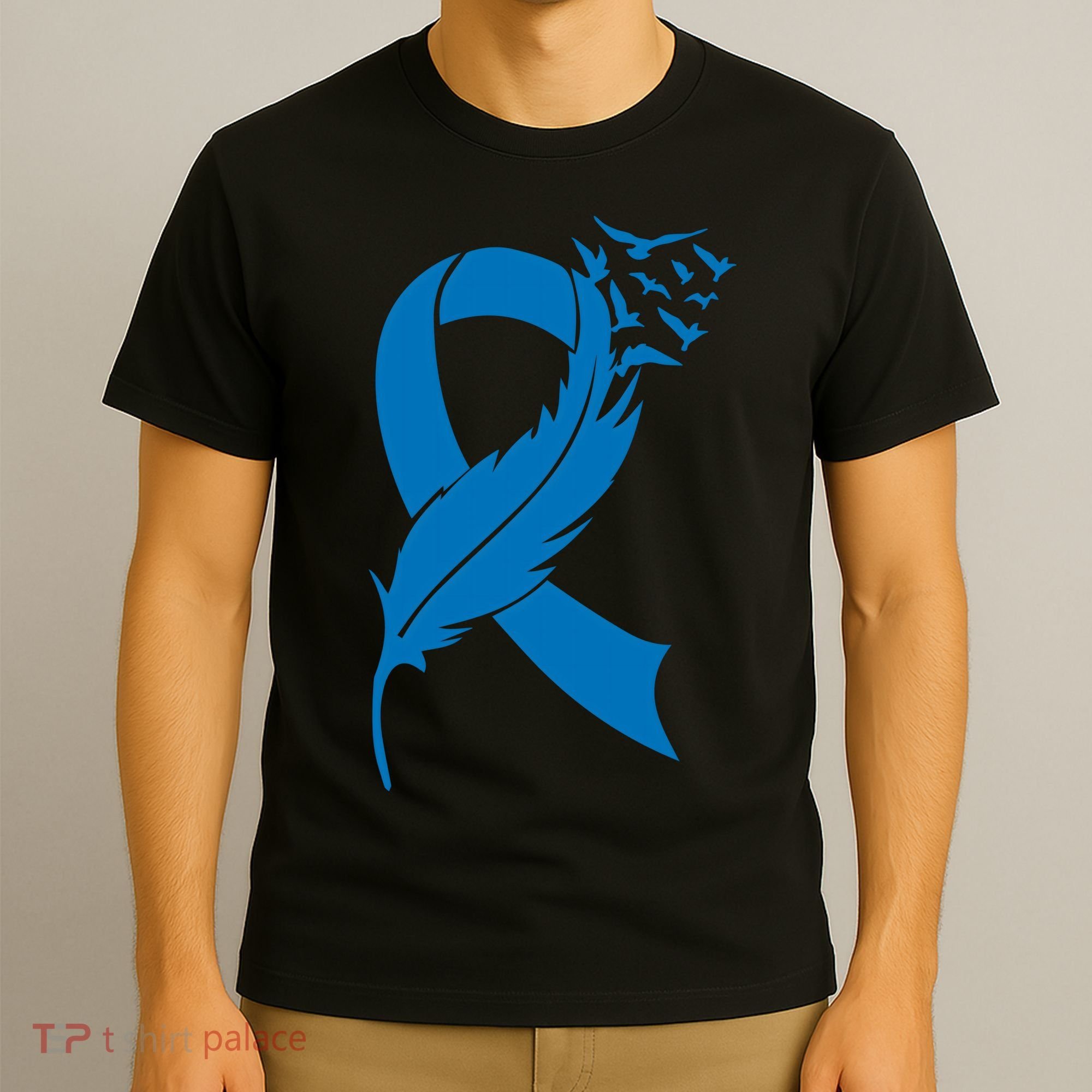 Feather Blue Ribbon Colon Cancer T-Shirt