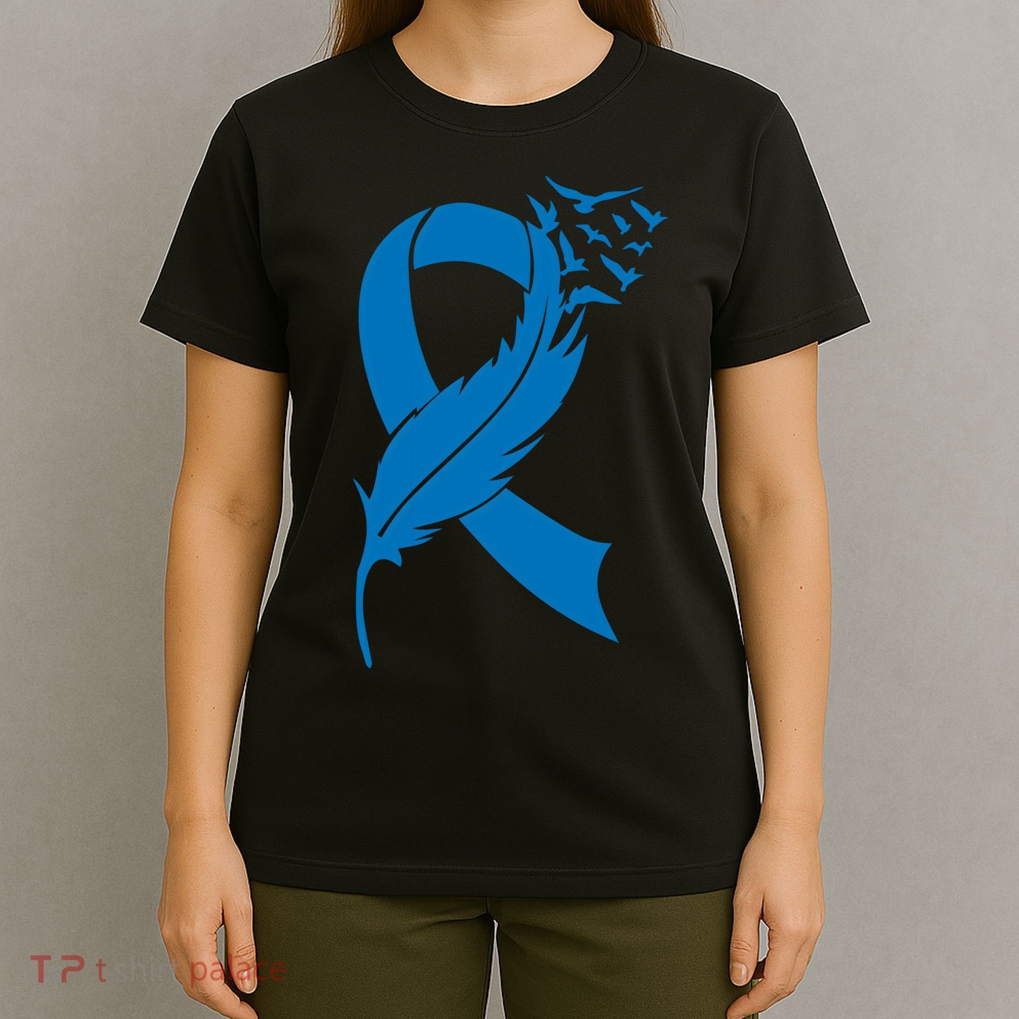 Feather Blue Ribbon Colon Cancer T-Shirt