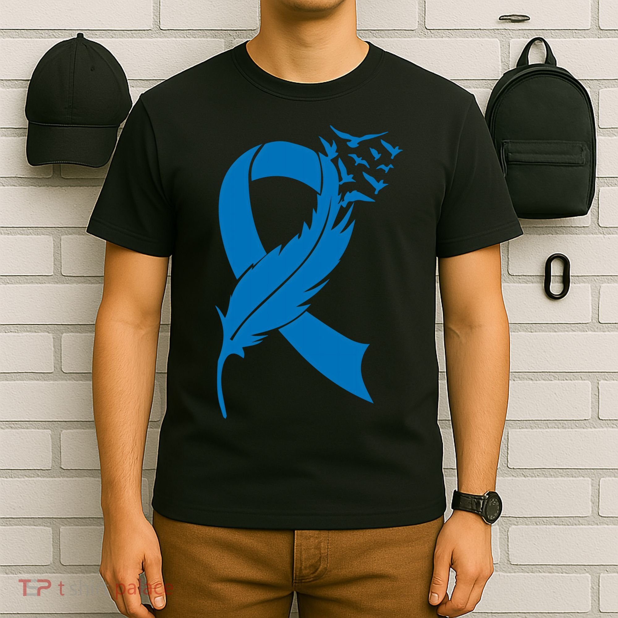 Feather Blue Ribbon Colon Cancer T-Shirt