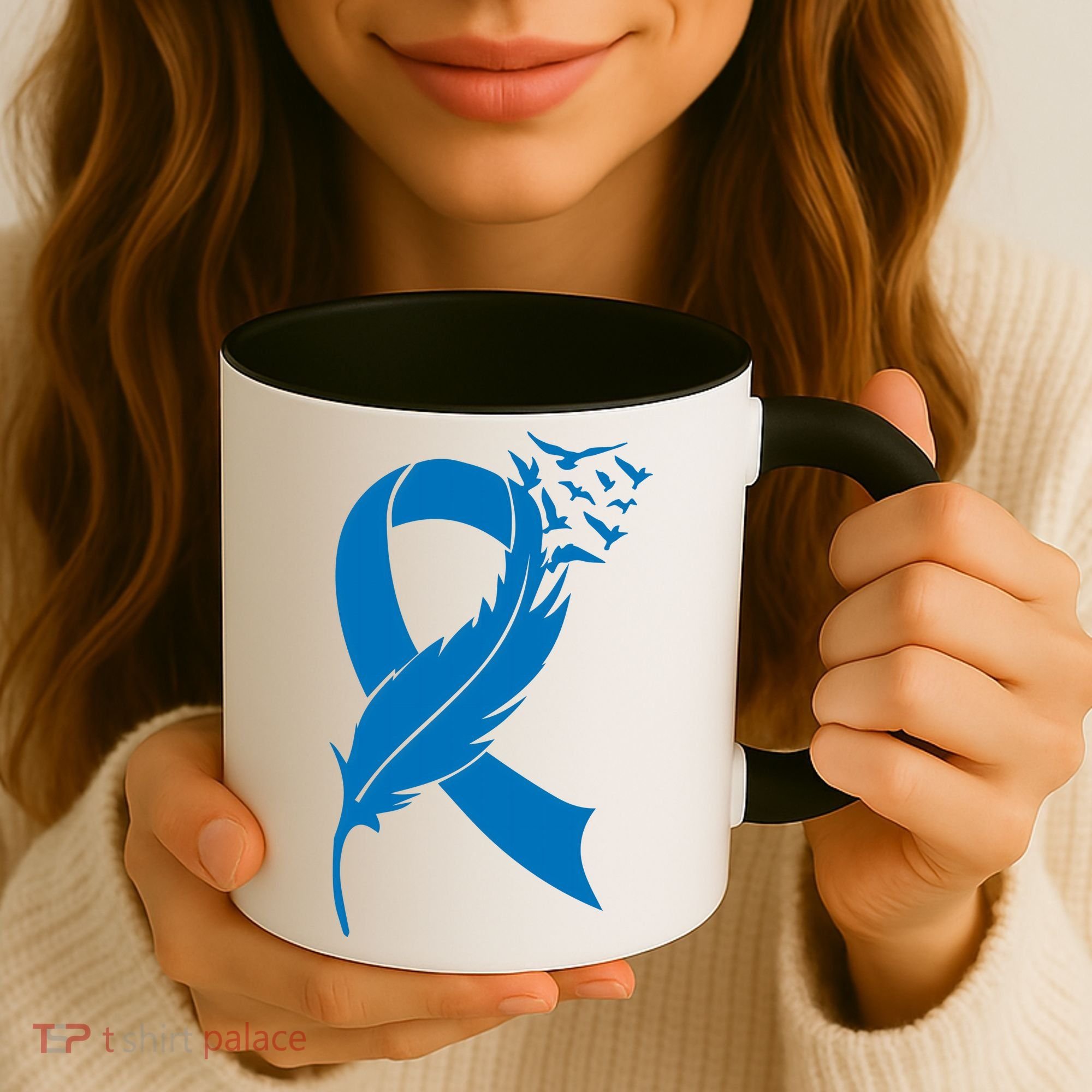 Feather Blue Ribbon Colon Cancer Coffee Mug
