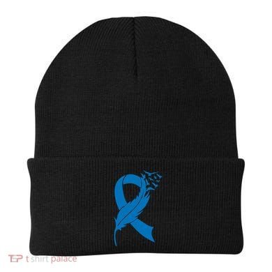 Feather Blue Ribbon Colon Cancer Beanie