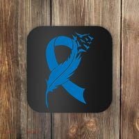 Feather Blue Ribbon Colon Cancer Coaster thumb 0