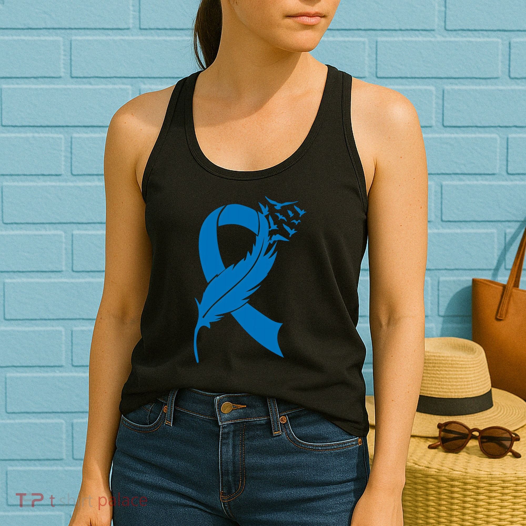 Feather Blue Ribbon Colon Cancer Women's Tank Top