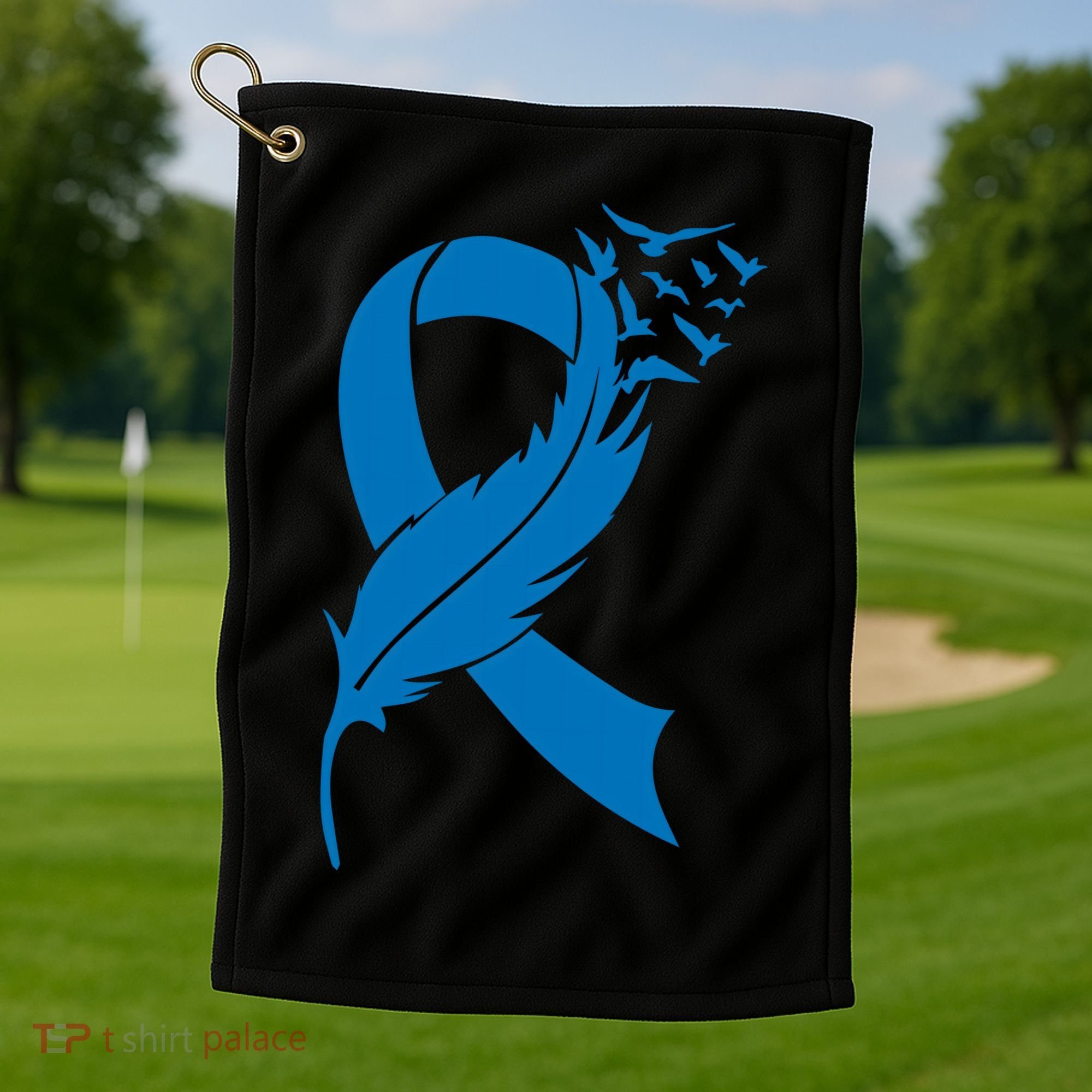 Feather Blue Ribbon Colon Cancer Golf Towel