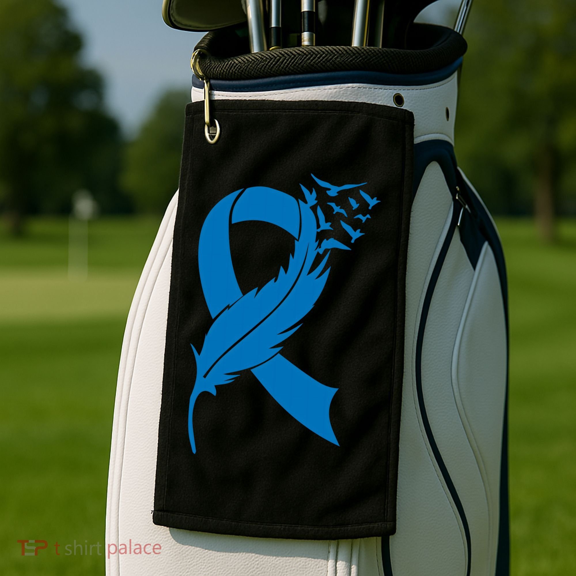 Feather Blue Ribbon Colon Cancer Golf Towel