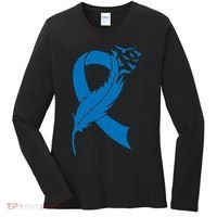 Feather Blue Ribbon Colon Cancer Women's Long Sleeve Shirt thumb 0