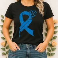 Feather Blue Ribbon Colon Cancer Women's T-Shirt thumb 2