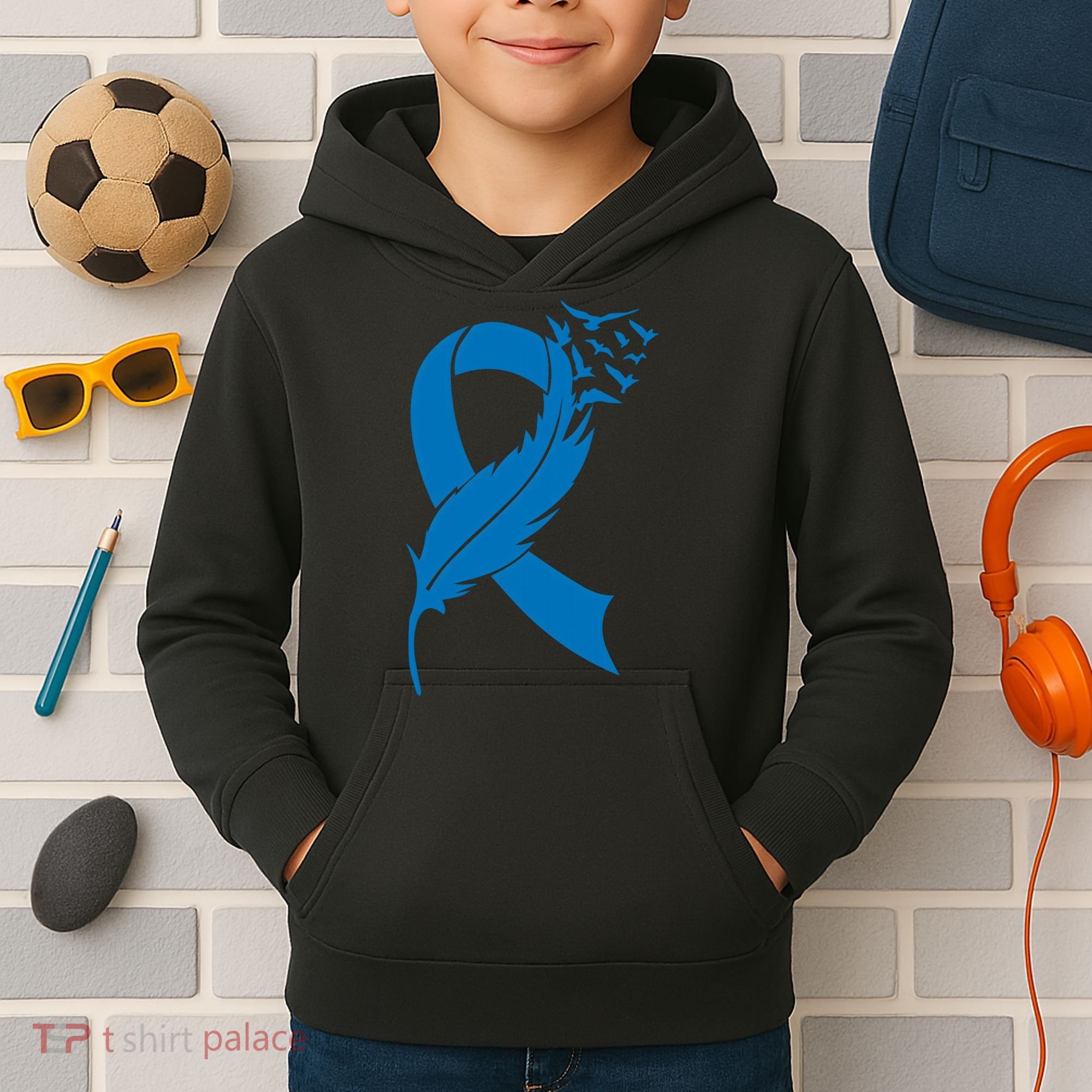 Feather Blue Ribbon Colon Cancer Kids Hoodie