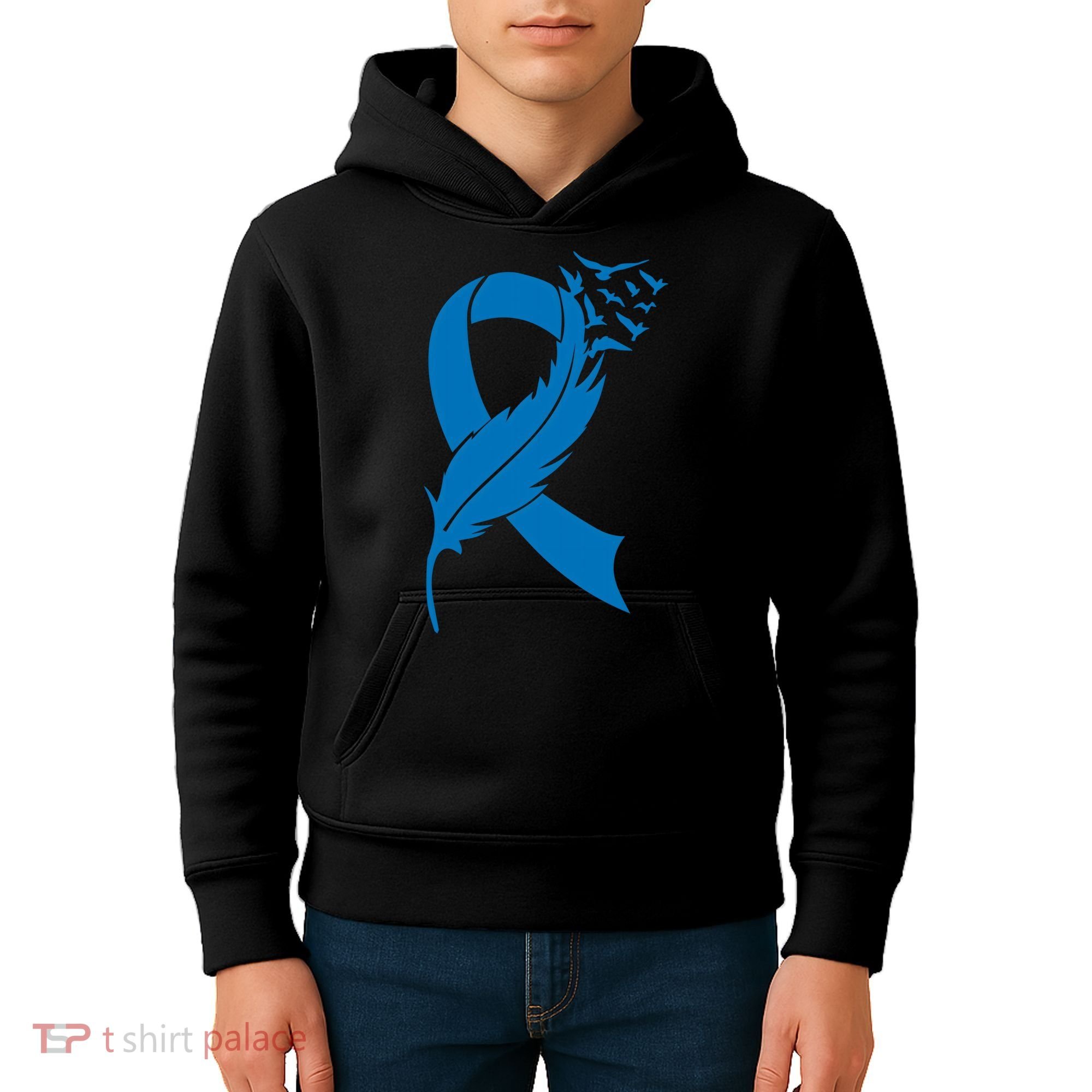 Feather Blue Ribbon Colon Cancer Kids Hoodie