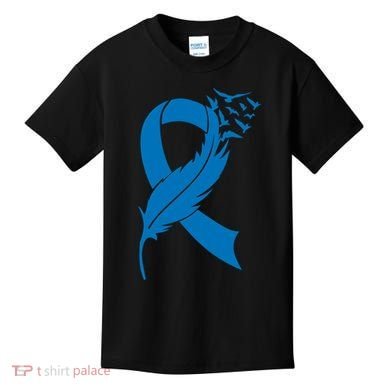 Feather Blue Ribbon Colon Cancer Kids T-Shirt