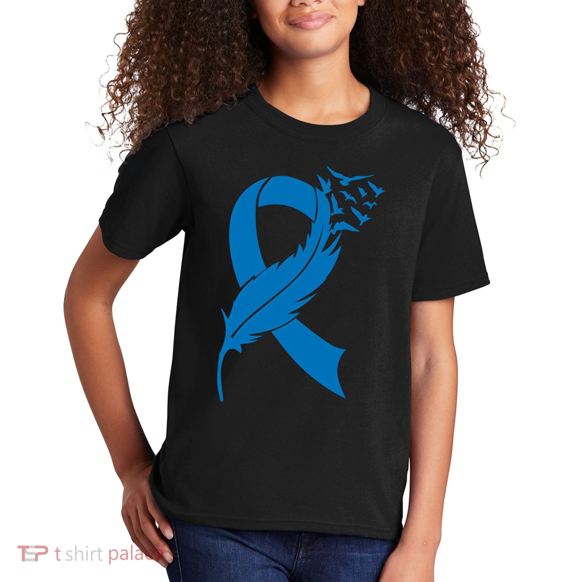 Feather Blue Ribbon Colon Cancer Kids T-Shirt