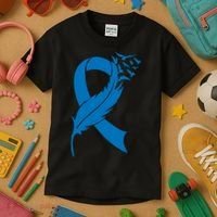 Feather Blue Ribbon Colon Cancer Kids T-Shirt thumb 3