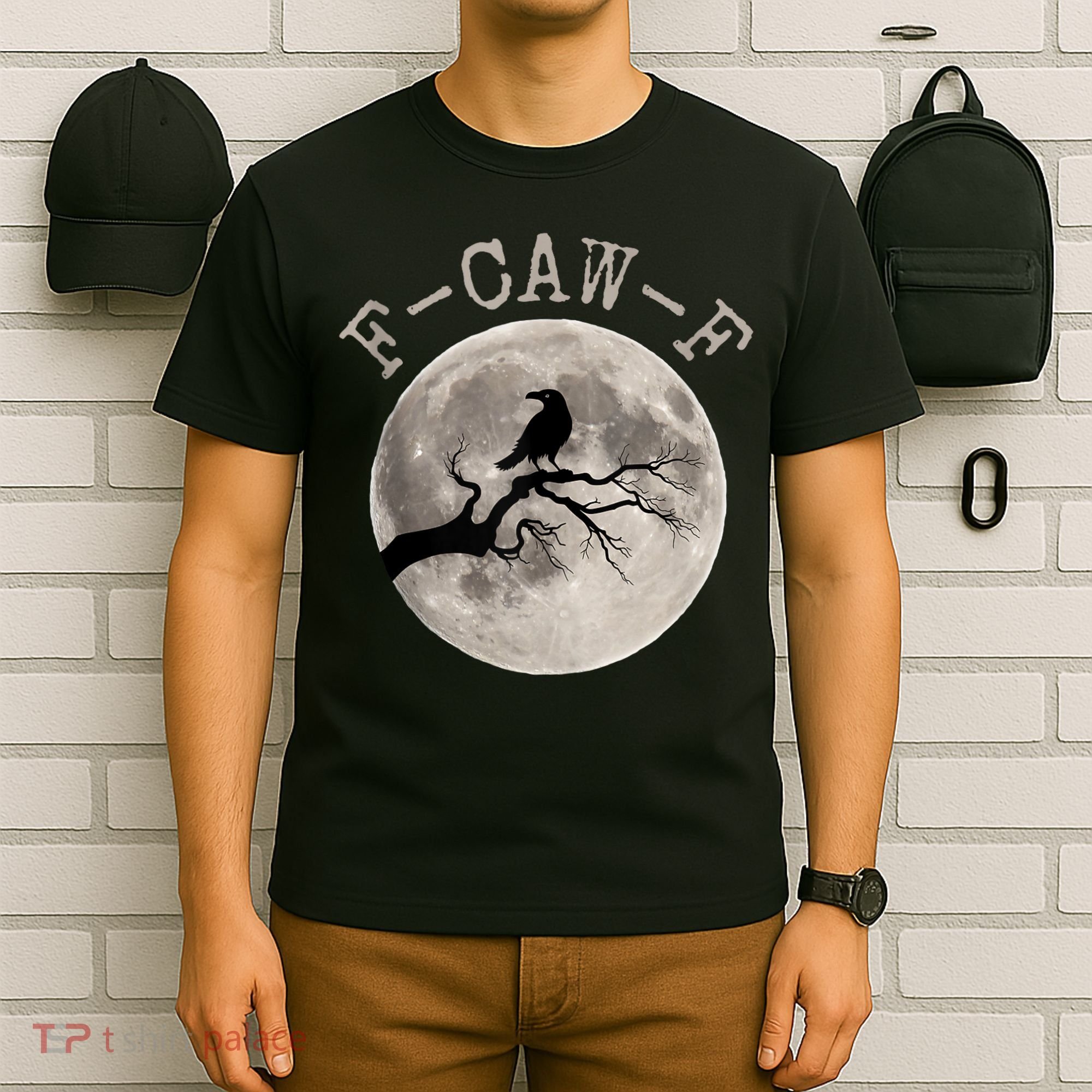 F-CAW-F Black Raven Moon Gothic Adult Humor Black Crow T-Shirt