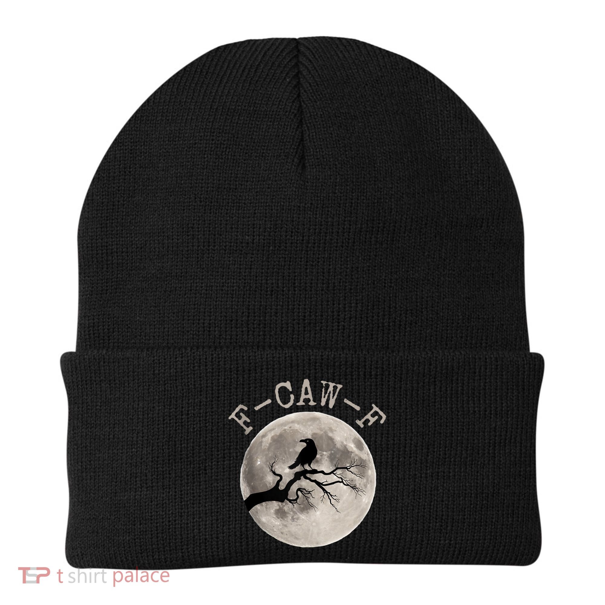F-CAW-F Black Raven Moon Gothic Adult Humor Black Crow Beanie