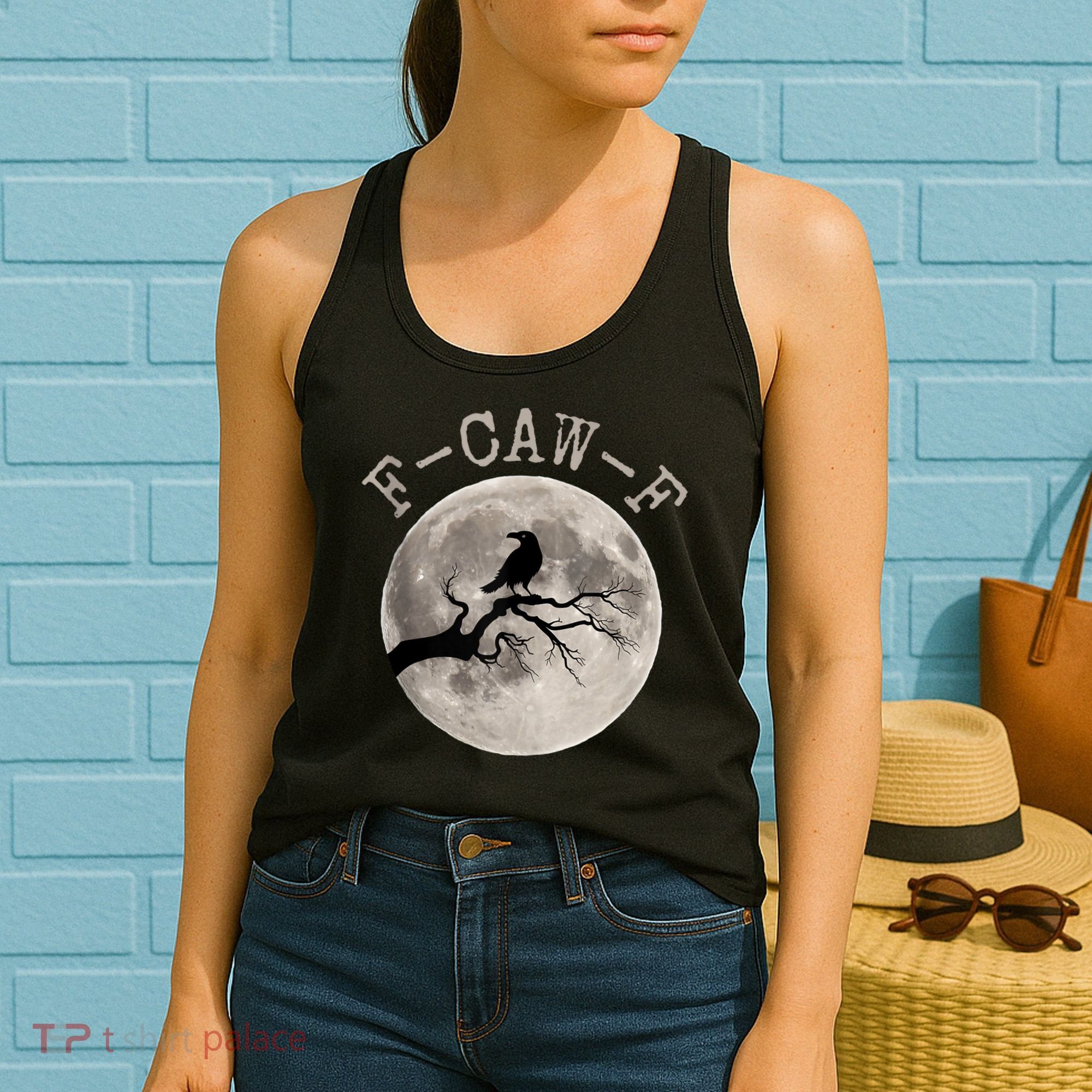 F-CAW-F Black Raven Moon Gothic Adult Humor Black Crow Women's Tank Top