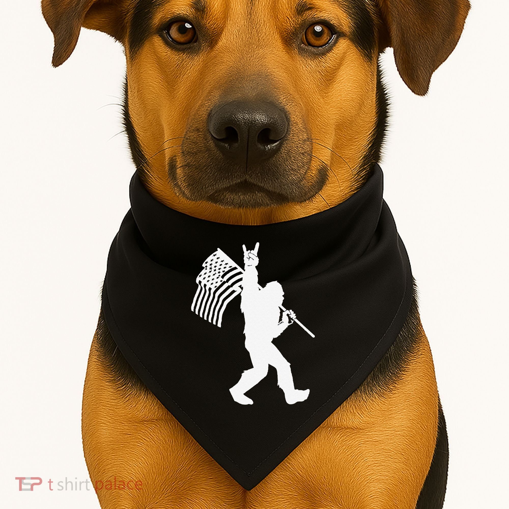 Funny Bigfoot Rock and Roll US Flag for Sasquatch Believers USA-Made Doggie Bandana