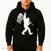 Funny Bigfoot Rock and Roll US Flag for Sasquatch Believers Hoodie thumb 2