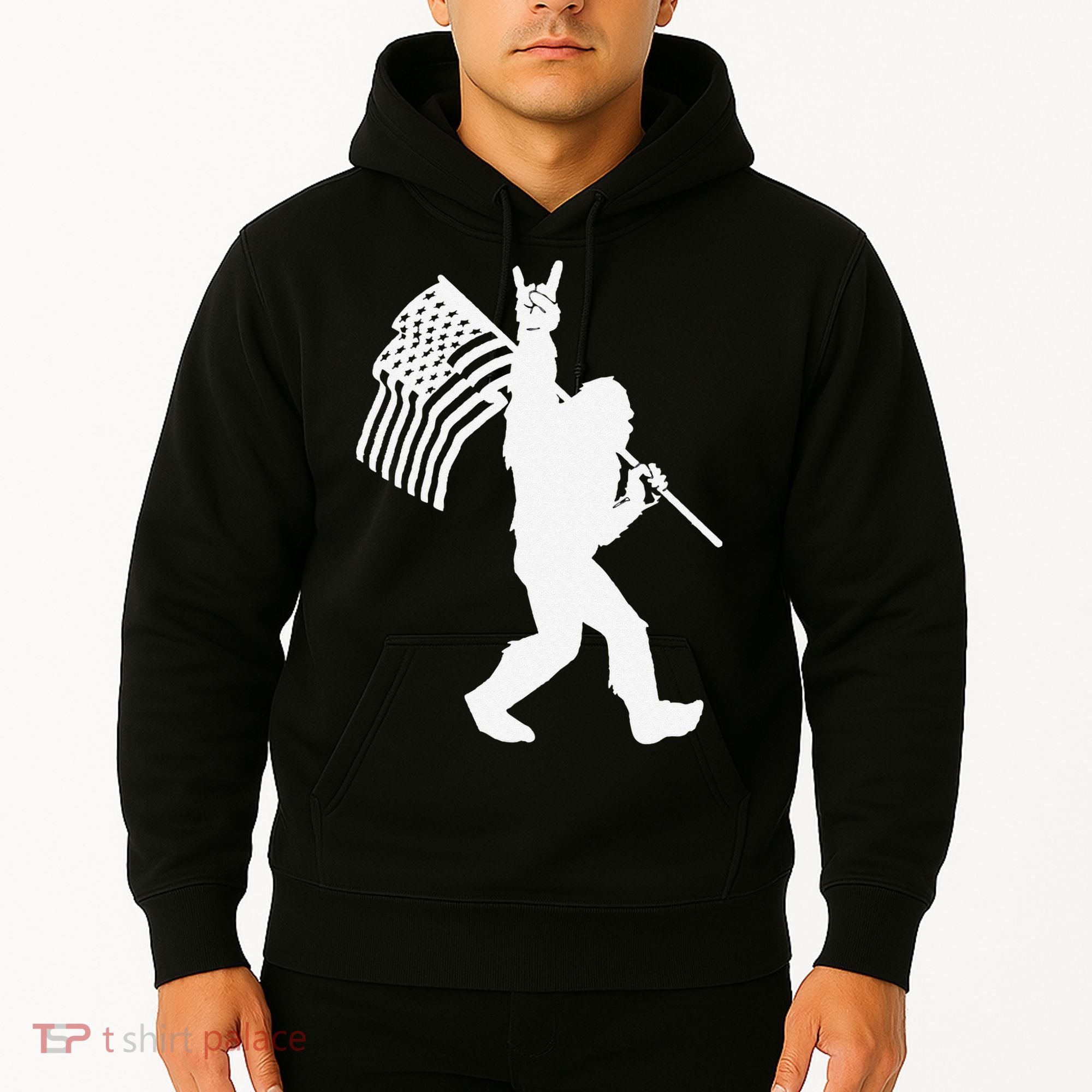 Funny Bigfoot Rock and Roll US Flag for Sasquatch Believers Hoodie