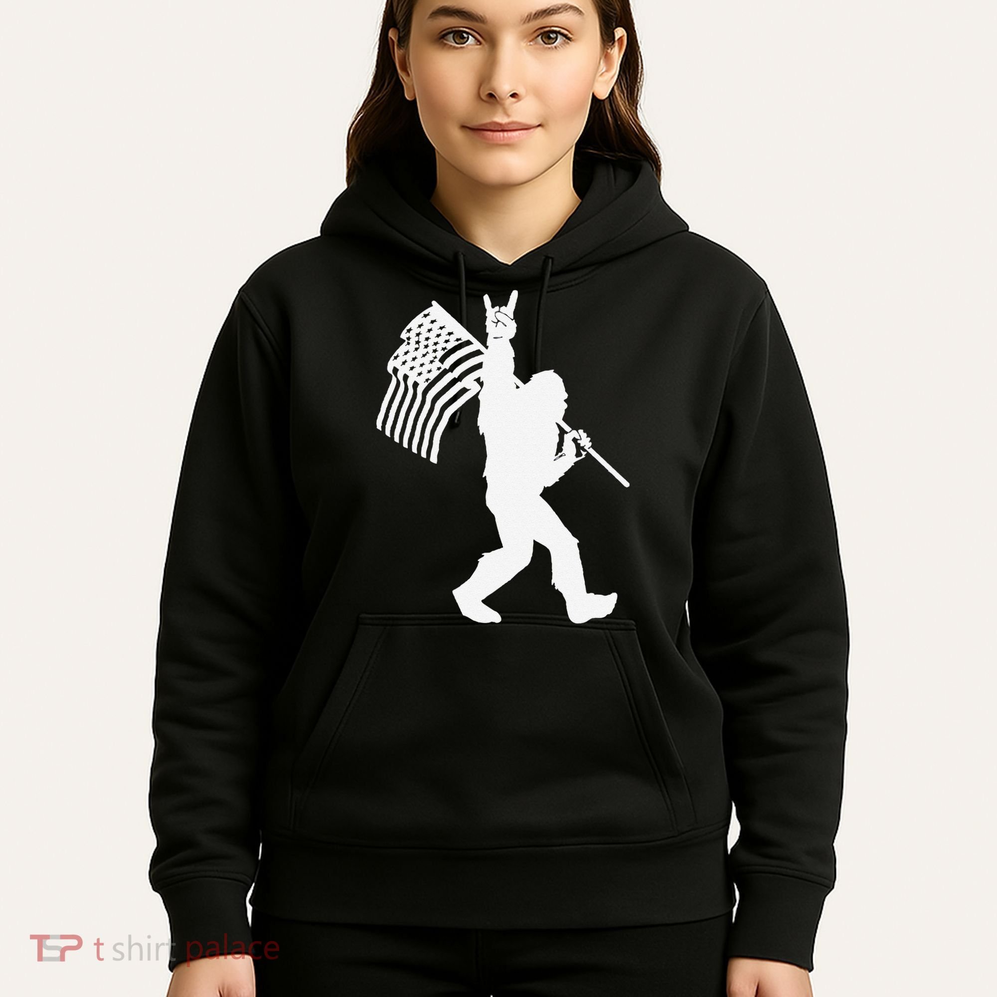 Funny Bigfoot Rock and Roll US Flag for Sasquatch Believers Hoodie