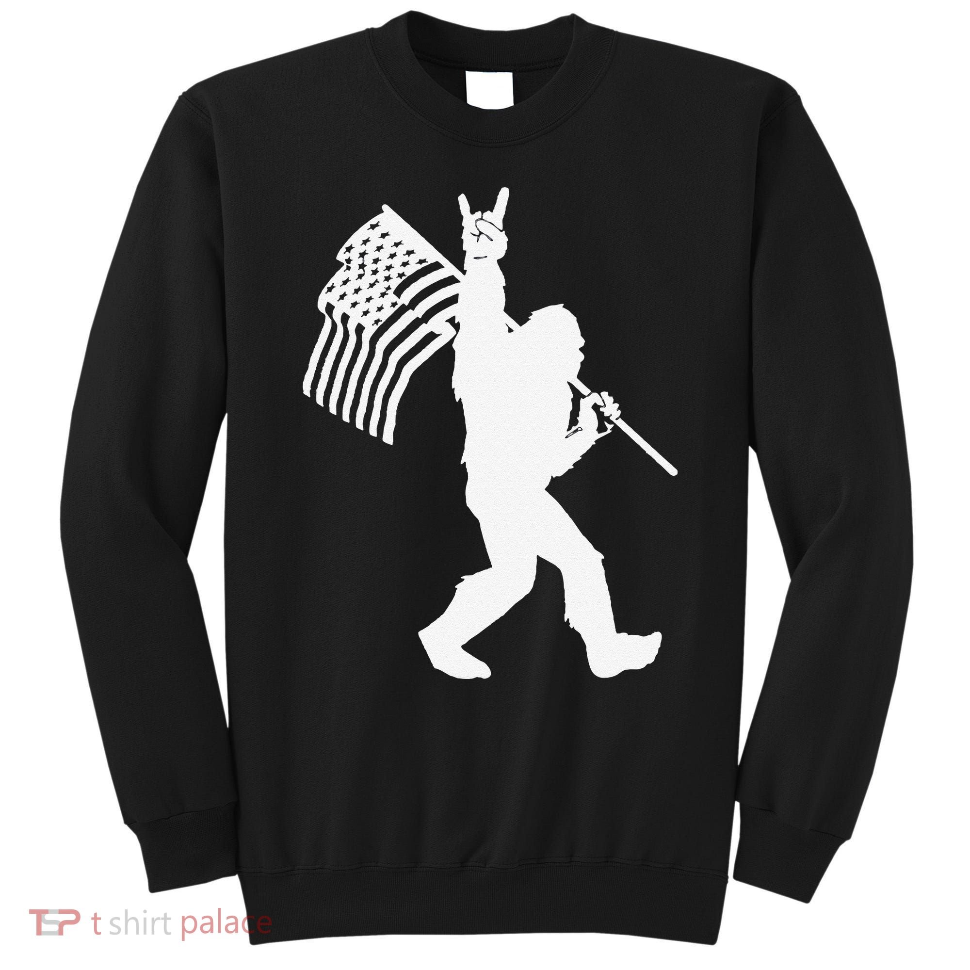 Funny Bigfoot Rock and Roll US Flag for Sasquatch Believers Sweatshirt