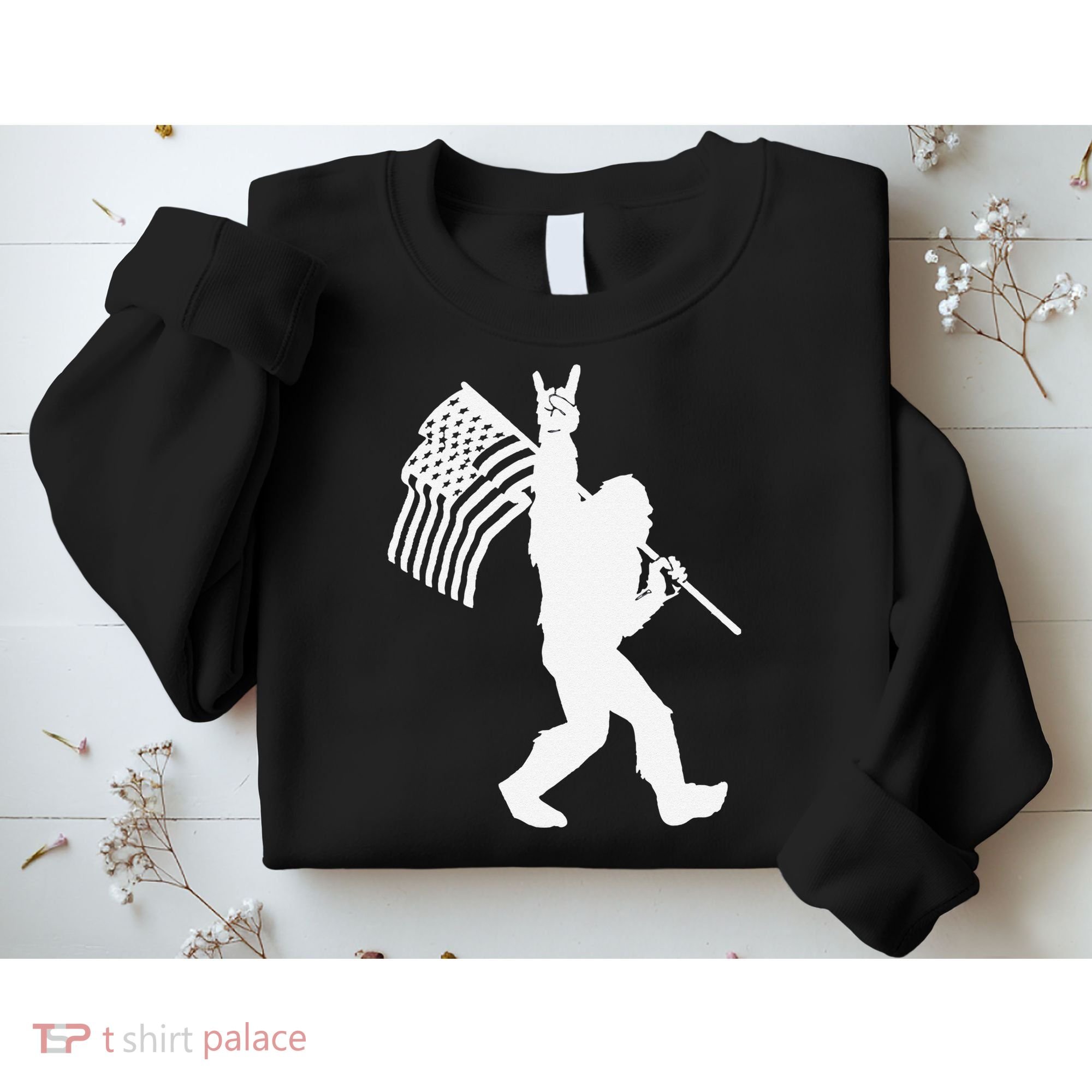 Funny Bigfoot Rock and Roll US Flag for Sasquatch Believers Sweatshirt