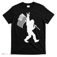 Funny Bigfoot Rock and Roll US Flag for Sasquatch Believers T-Shirt thumb 0