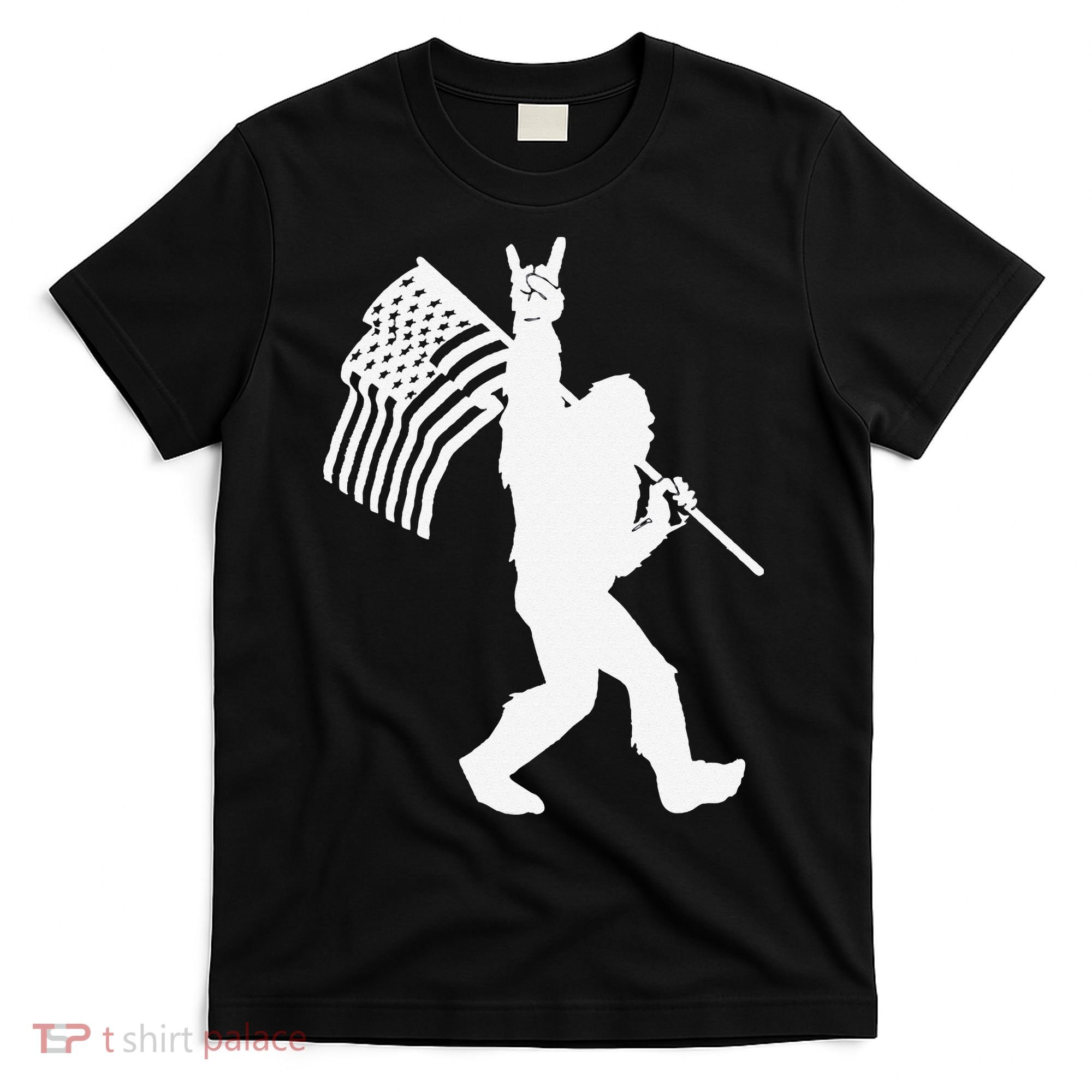 Funny Bigfoot Rock and Roll US Flag for Sasquatch Believers T-Shirt