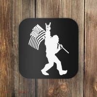 Funny Bigfoot Rock and Roll US Flag for Sasquatch Believers Coaster thumb 0