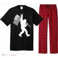 Funny Bigfoot Rock and Roll US Flag for Sasquatch Believers Pajama Set thumb 0