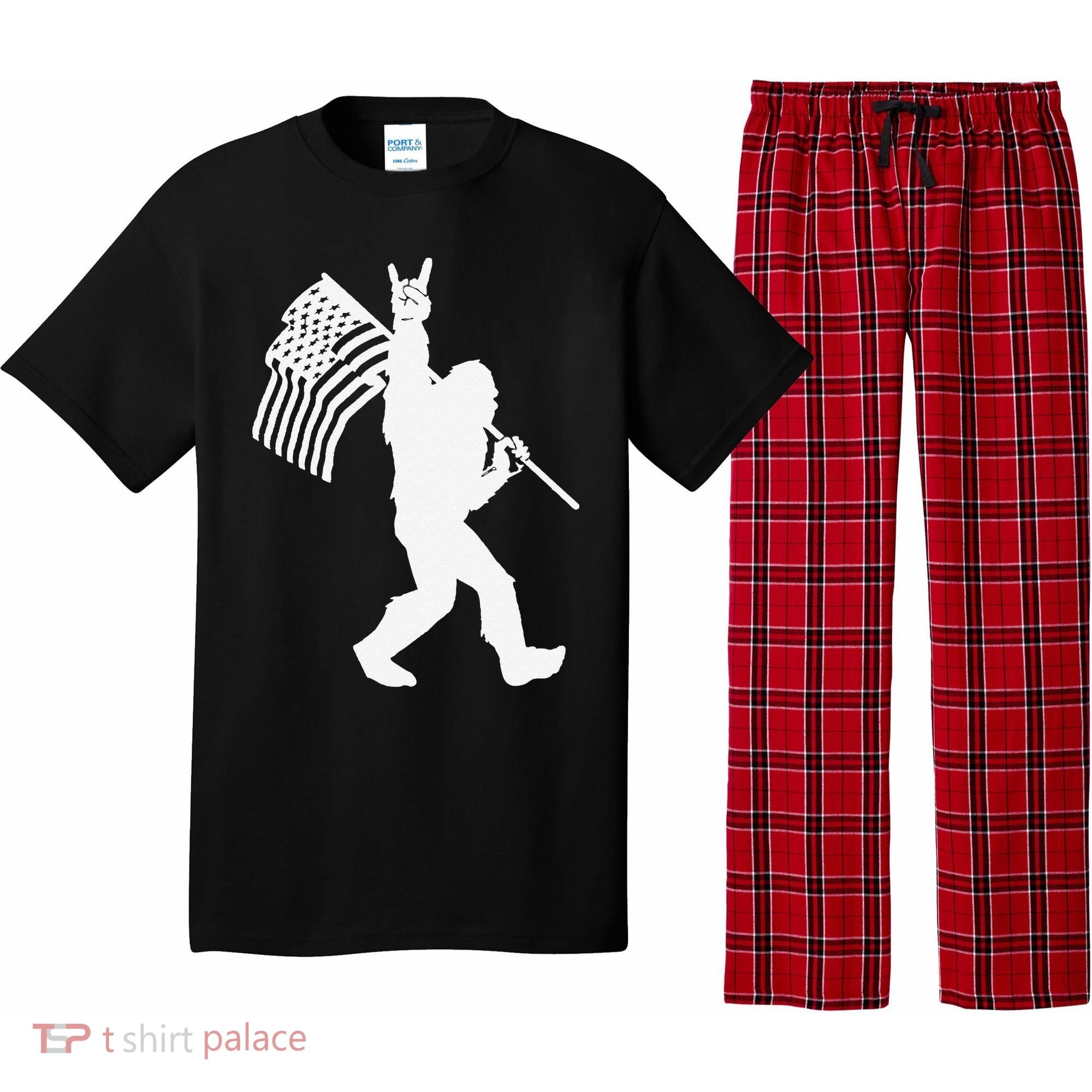 Funny Bigfoot Rock and Roll US Flag for Sasquatch Believers Pajama Set