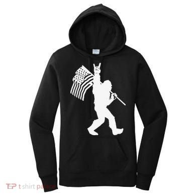Funny Bigfoot Rock and Roll US Flag for Sasquatch Believers Women's Hoodie